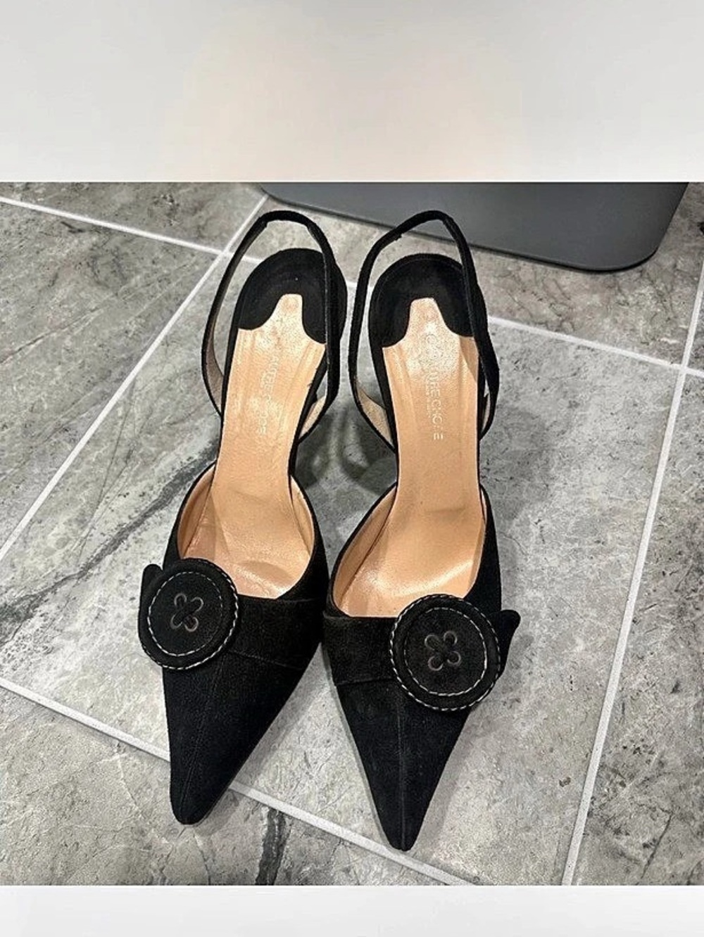 Bruno Magli Black Pointed-Toe Slingback Heels
